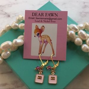 New Tiny Chanel N•5 Pink Perfume Bottle Hypoallergenic Gold Earrings